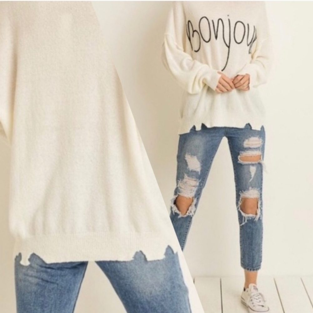 Le Lis Oversized Slouchy Bonjour Off White Lightweight Sweater Size Small